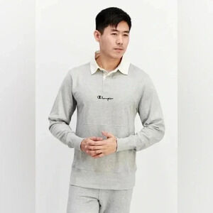Champion NWOT Kanga Pocket‎ Rugby Long Sleeve Shirt in Grey Collared Sz XL